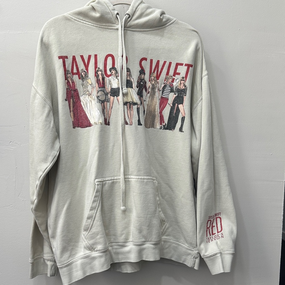 Taylor Swift Cream Hoodie with Red Accents